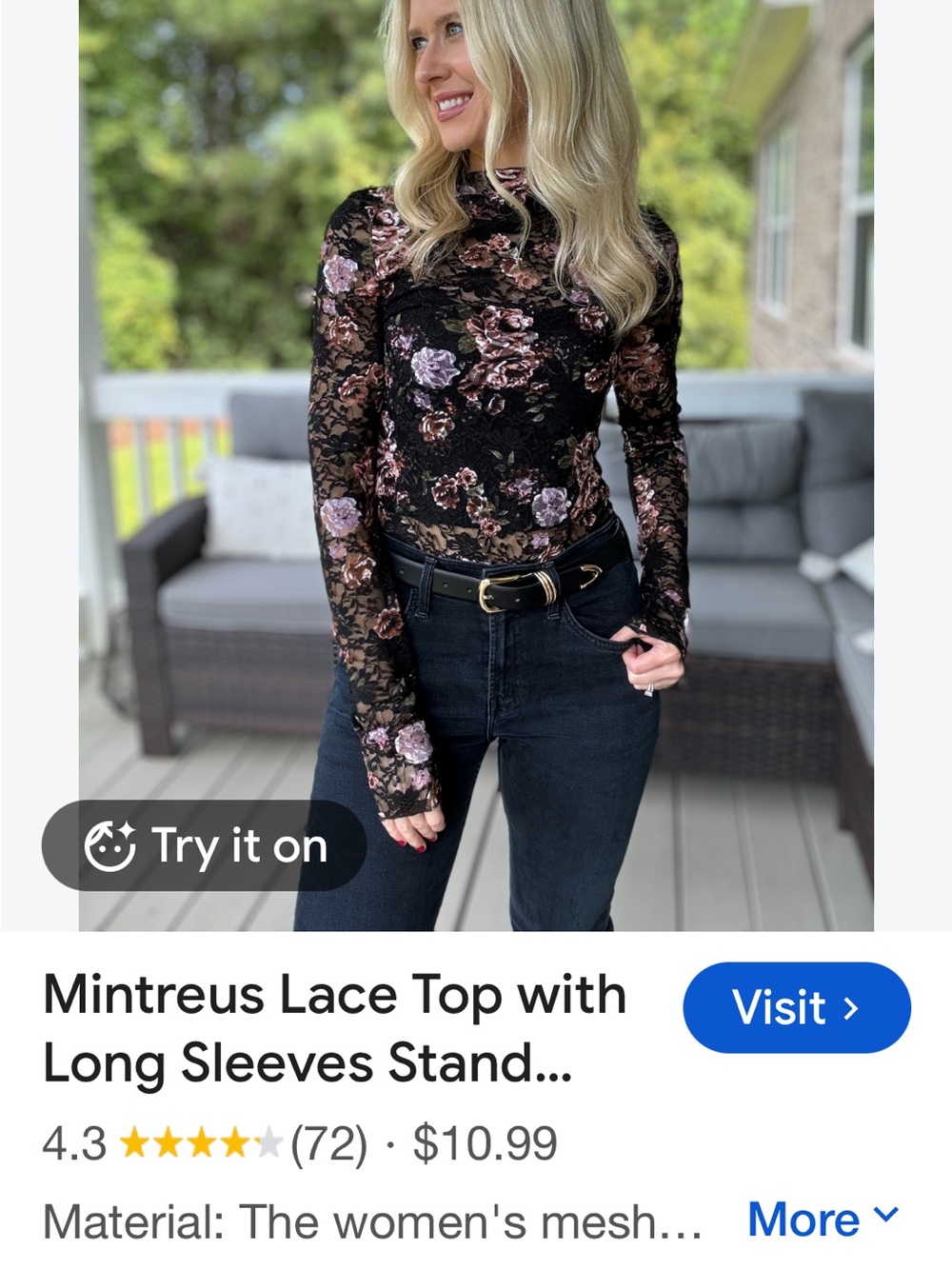 Bershka Black Sheer Floral Lace Long-Sleeve Top
